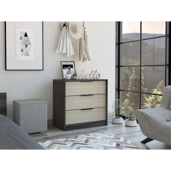 Gfancy Fixtures 28 in. Manufactured Wood Three Drawer Standard Dresser, Black & Light Oak GF3670335 - main